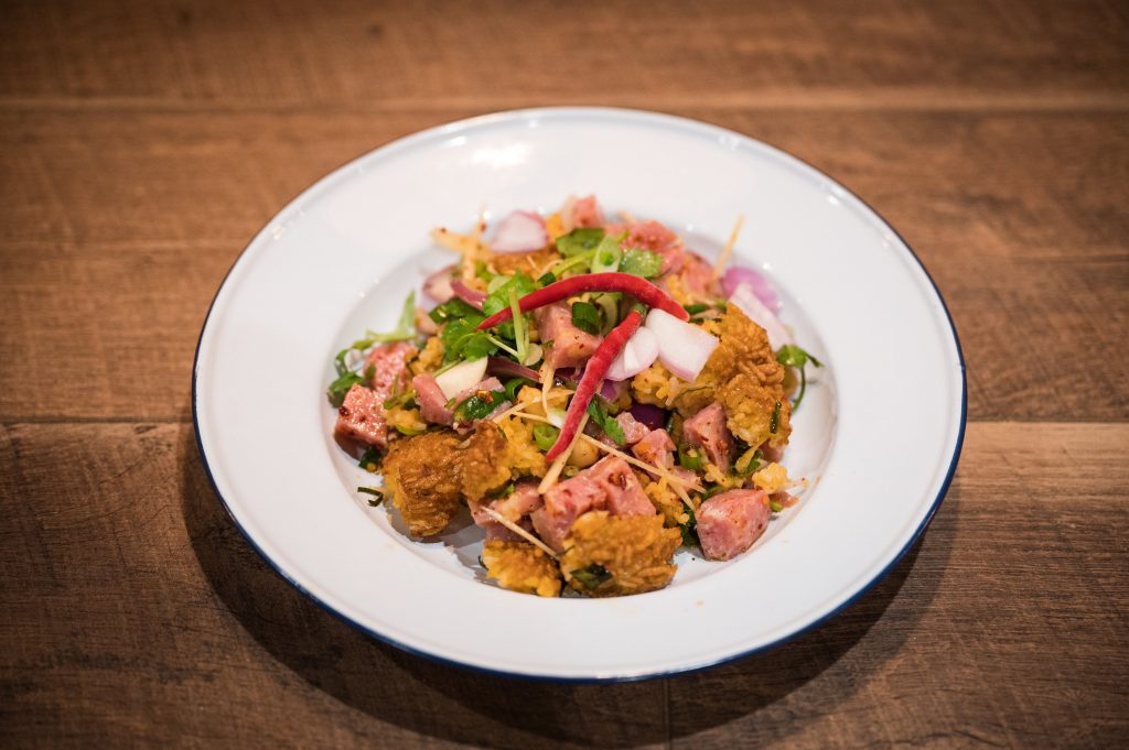 Nam Khao Tod (Crispy Rice tossed with Thai-cured Pork)